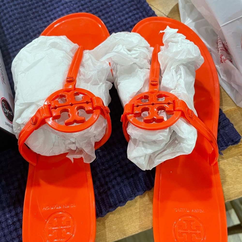 Tory Burch Mini Jelly Miller sandals, size 7.